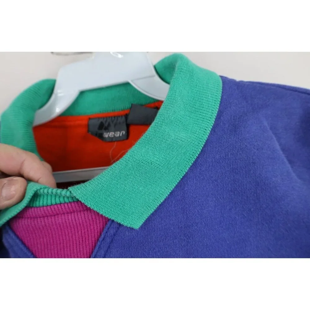 Vintage 90s Streetwear Womens Small Faded Blank Color Block Collared Sweatshirt - Picture 5 of 13